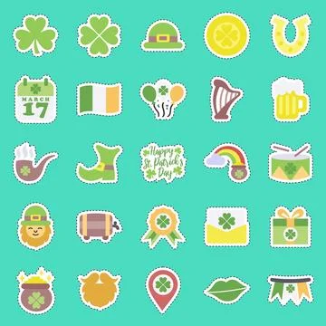 Sticker line cut set of st patricks day. St. Patrick's Day celebration elem.. Stock Illustration