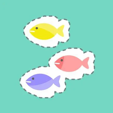 Sticker line cut Small Fish. suitable for Sea symbol. simple design editable. Stock Illustration