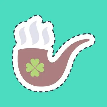 Sticker line cut smoking pipe. St. Patrick's Day celebration elements. Good.. Illustrazione stock