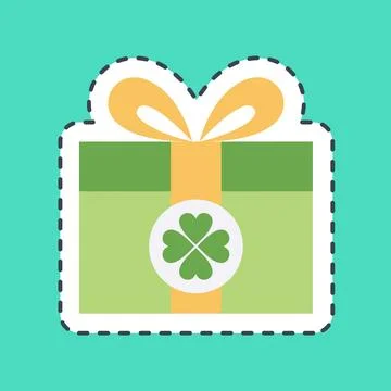 Sticker line cut st patricks gift box. St. Patrick's Day celebration elemen.. Stock Illustration