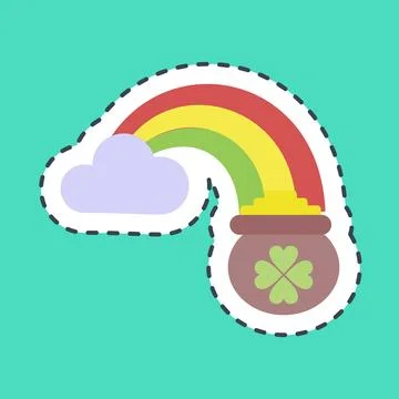 Sticker line cut st patricks rainbow. St. Patrick's Day celebration element.. Stock Illustration