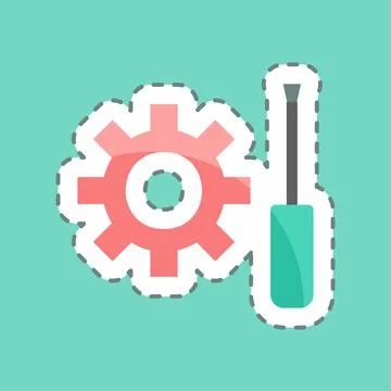 Sticker line cut Technical Services. suitable for digital web symbol. simple  Stock Illustration