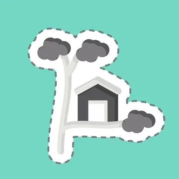 Sticker line cut Tree House. related to House symbol. design editable Ilustración de archivo