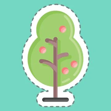 Sticker line cut Tree. suitable for City Park symbol. simple design editable. Stock Illustration