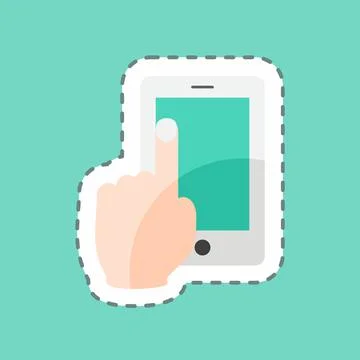 Sticker line cut Using Cell Phone. suitable for Hand Actions symbol. simple d Ilustración de archivo