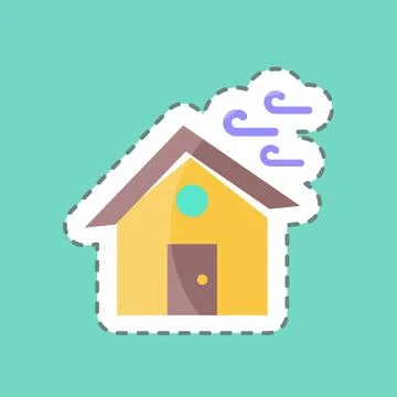 Sticker line cut Winds Hitting House. suitable for disasters symbol. color ma Stock Illustration