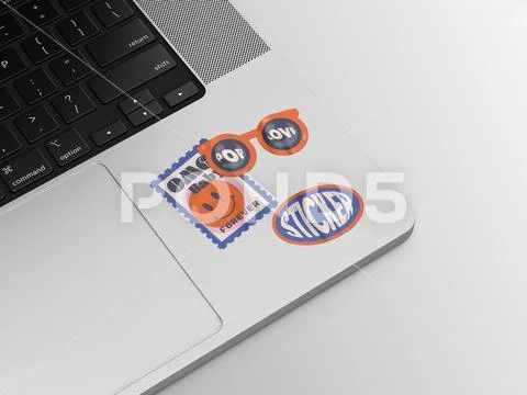 Sticker Mockup on a Laptop PSD Template