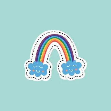 Sticker or patch design of rainbow, flat cartoon vector illustration isolated. Illustrazione stock