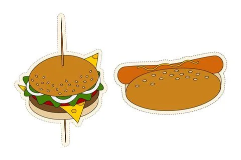 A sticker pack of 2 popular fast food elements in trendy color combinations of Illustrazione stock