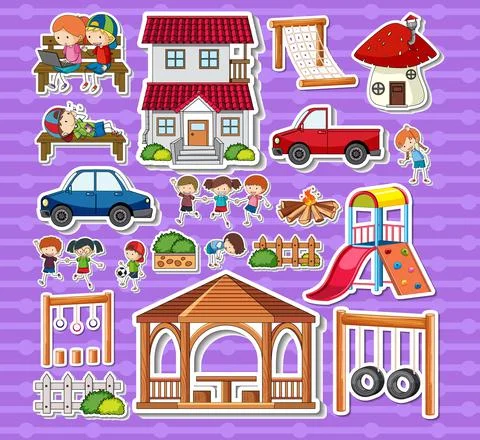 Sticker pack of playground objects Ilustración de archivo