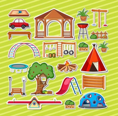 Sticker pack of playground objects Ilustração Stock