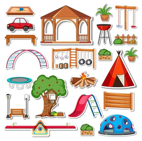 Sticker pack of playground objects Stock Illustration