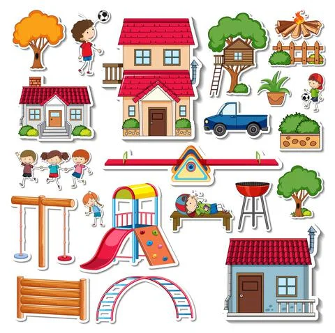 Sticker pack of playground objects Ilustración de archivo