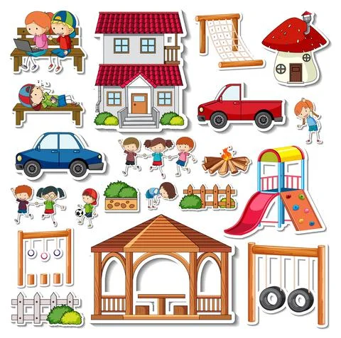 Sticker pack of playground objects Ilustração Stock
