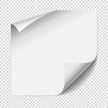Sticker paper note. White sheet with curled corners and soft shadows Stock Illustration