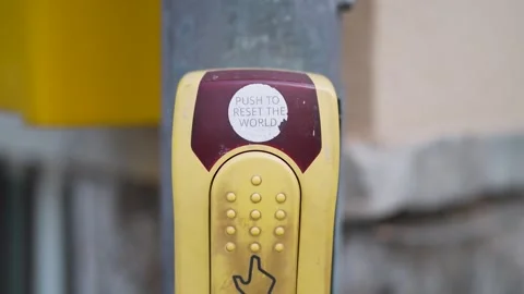Sticker on pedestrian push button for traffic light Stock Footage 279720067