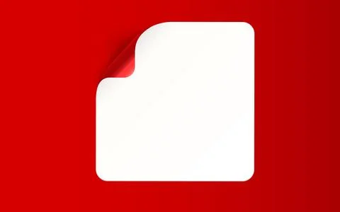 Sticker with peel off corner isolated on red background. Vector blank paper Stock Illustration
