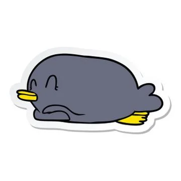 Sticker of a penguin lying on belly Stock Illustration