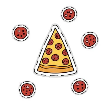 Sticker of pizza slice. Stock Illustration
