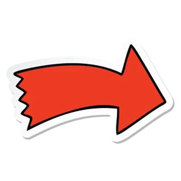 Sticker of a quirky hand drawn cartoon arrow Stock Illustration
