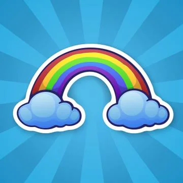 Sticker rainbow with two clouds Stock Illustration