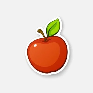 Sticker red apple with stem Stock Illustration