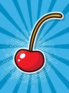 Sticker red cherry on a blue background. Pop art poster. Vector illustration 스톡 일러스트