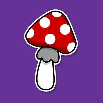 Sticker of a red fly agaric on a purple background. Vector illustration. Stock-Illustration
