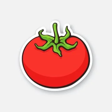 Sticker of red tomato with a stem Stock Illustration