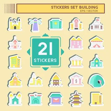 Sticker Set Building. suitable for education symbol. simple design editable.  Ilustración de archivo