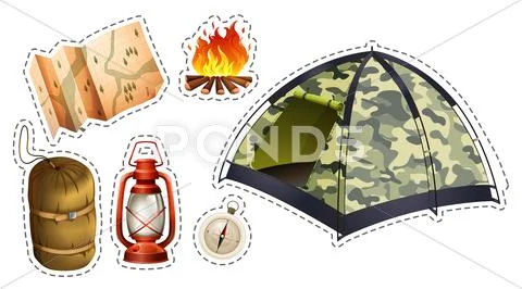 Sticker Set Of Camping Equipment