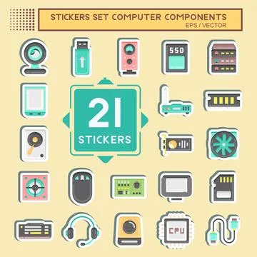 Sticker Set Computer Components. suitable for education symbol. simple design Stock-Illustration