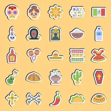 Sticker set day of the dead. Day of the dead celebration elements. Good for.. Stock Illustration