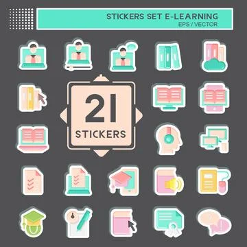 Sticker Set E-Learning. related to Education symbol. simple design editable.. Stock Illustration
