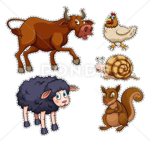 Sticker Set Of Farm Animals