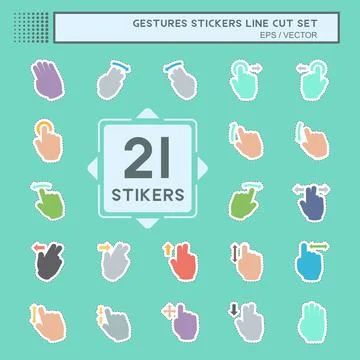Sticker Set Gestures - Line Cut - Simple illustration,Editable stroke Illustrazione stock
