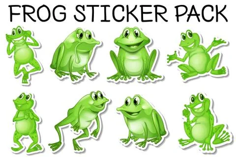 Sticker set of green frogs Stock Illustration