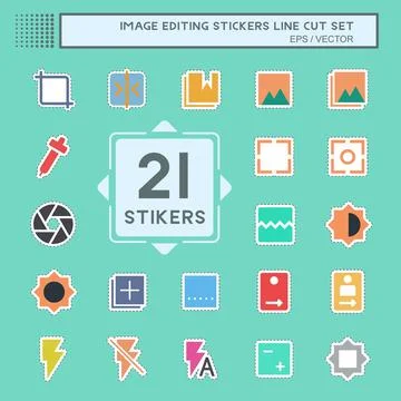 Sticker Set Image Editing - Line Cut - Simple illustration,Editable stroke Stock Illustration
