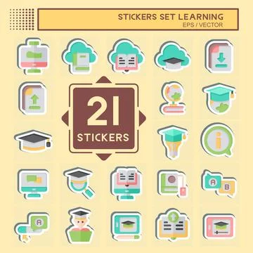 Sticker Set Learning. related to Education symbol. simple design illustration Illustrazione stock