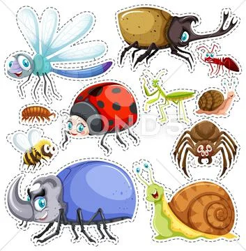 Sticker Set Of Many Insects