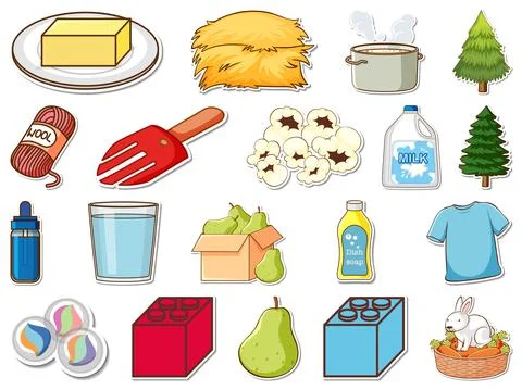 Sticker set of mixed daily objects Stock Illustration