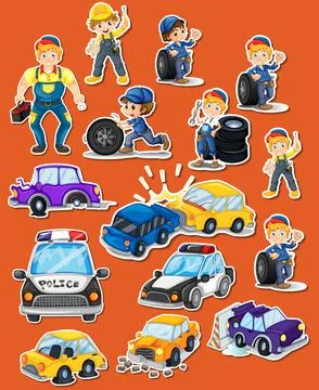 Sticker set of professions characters and objects Stock Illustration