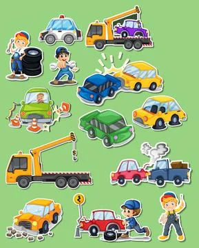 Sticker set of professions characters and objects Stock Illustration