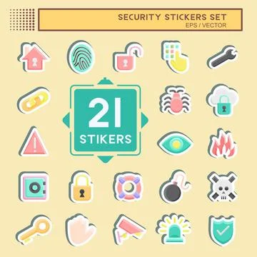 Sticker Set Security. suitable for education symbol. simple design editable.  Stock Illustration