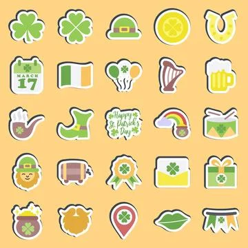 Sticker set of st patricks day. St. Patrick's Day celebration elements. Goo.. Stock Illustration