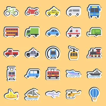 Sticker set of transportations. Transportation elements. Good for prints, p.. イラスト素材