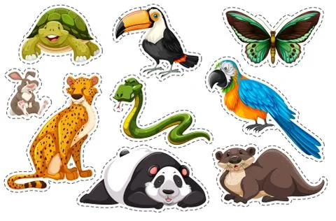 Sticker set of wild animals Stock Illustration