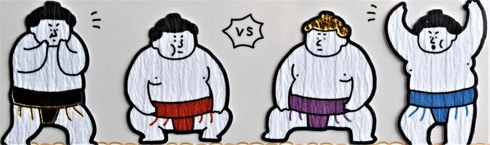A sticker showing Japanese rikishi or sumo wrestlers Stock Photos
