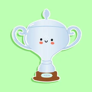 Sticker Silver trophy cup character. Vector hand drawn cartoon kawaii chara.. Stock Illustration