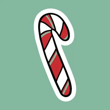 Sticker with simple striped candy cane, doodle style vector Stock Illustration